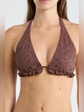 Free People -Textured Brown Halter Swim Top size large